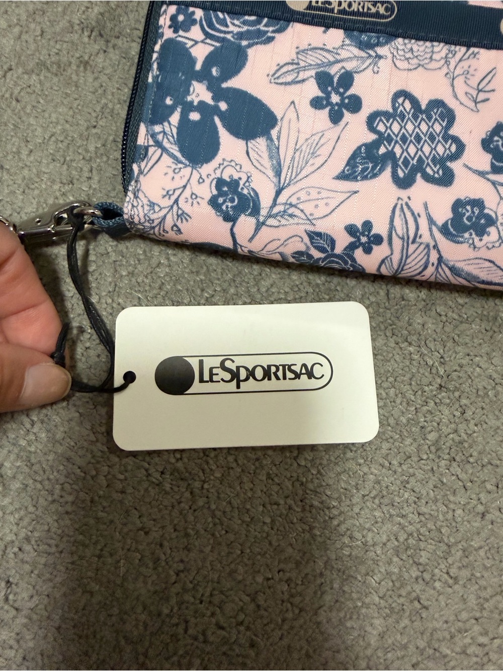 Lesportsac Pink Floral Wristlet with Navy Trim NWT - Picture 7 of 10